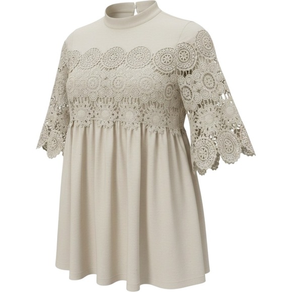 American Eagle Outfitters Tops - American Eagle Womens Mock Neck Crochet Lace Babydoll Top Oatmeal Heather Medium